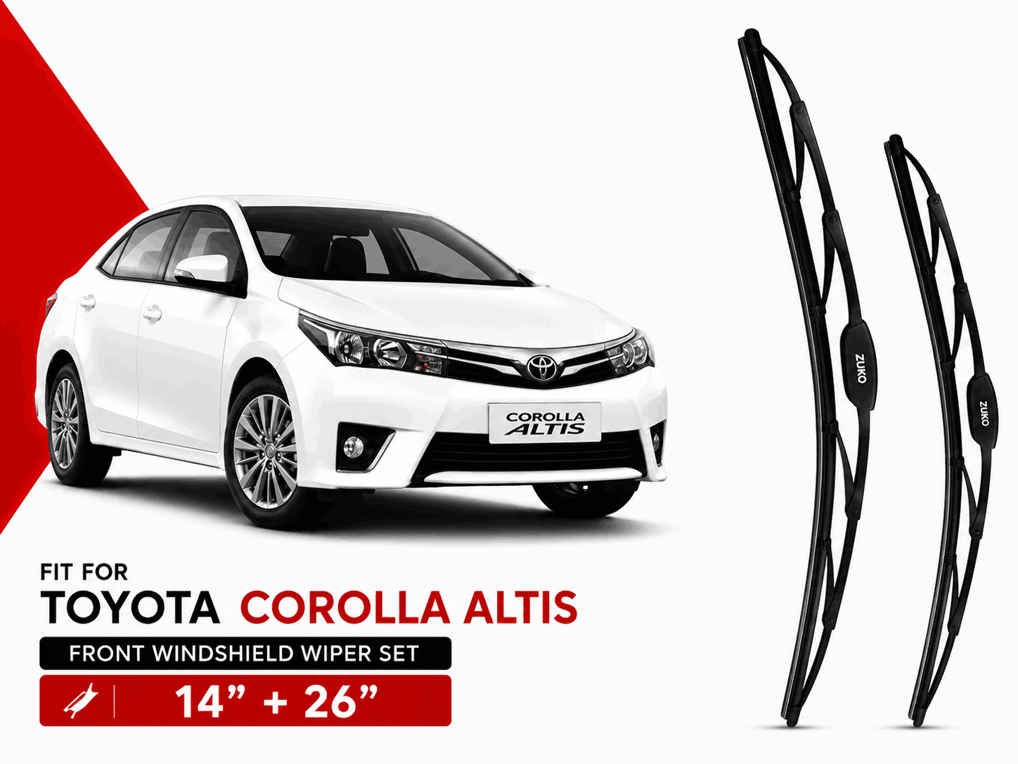 Zuko India Corolla Altis TOYOTA (2008-2019) Compatible Wiper Blades | Conventional, Hybrid & Frameless