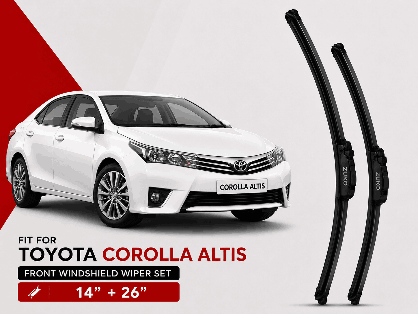 Zuko India Corolla Altis TOYOTA (2008-2019) Compatible Wiper Blades | Conventional, Hybrid & Frameless