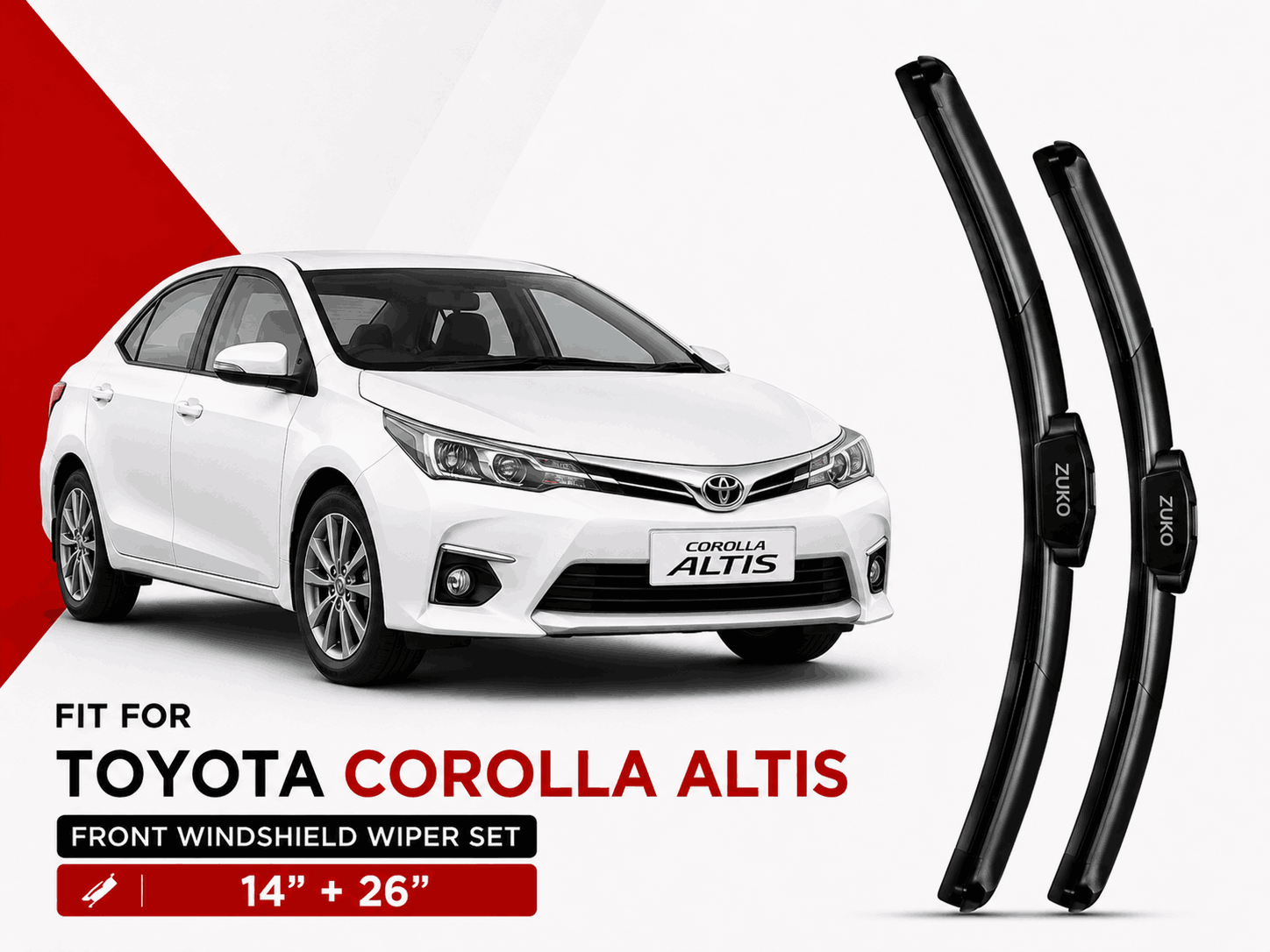 Zuko India Corolla Altis TOYOTA (2008-2019) Compatible Wiper Blades | Conventional, Hybrid & Frameless