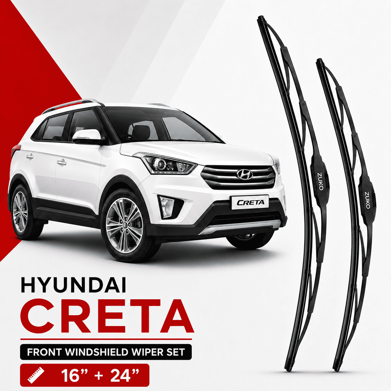 Zuko India Creta HYUNDAI (2015-2026) Compatible Wiper Blades | Conventional, Hybrid & Frameless