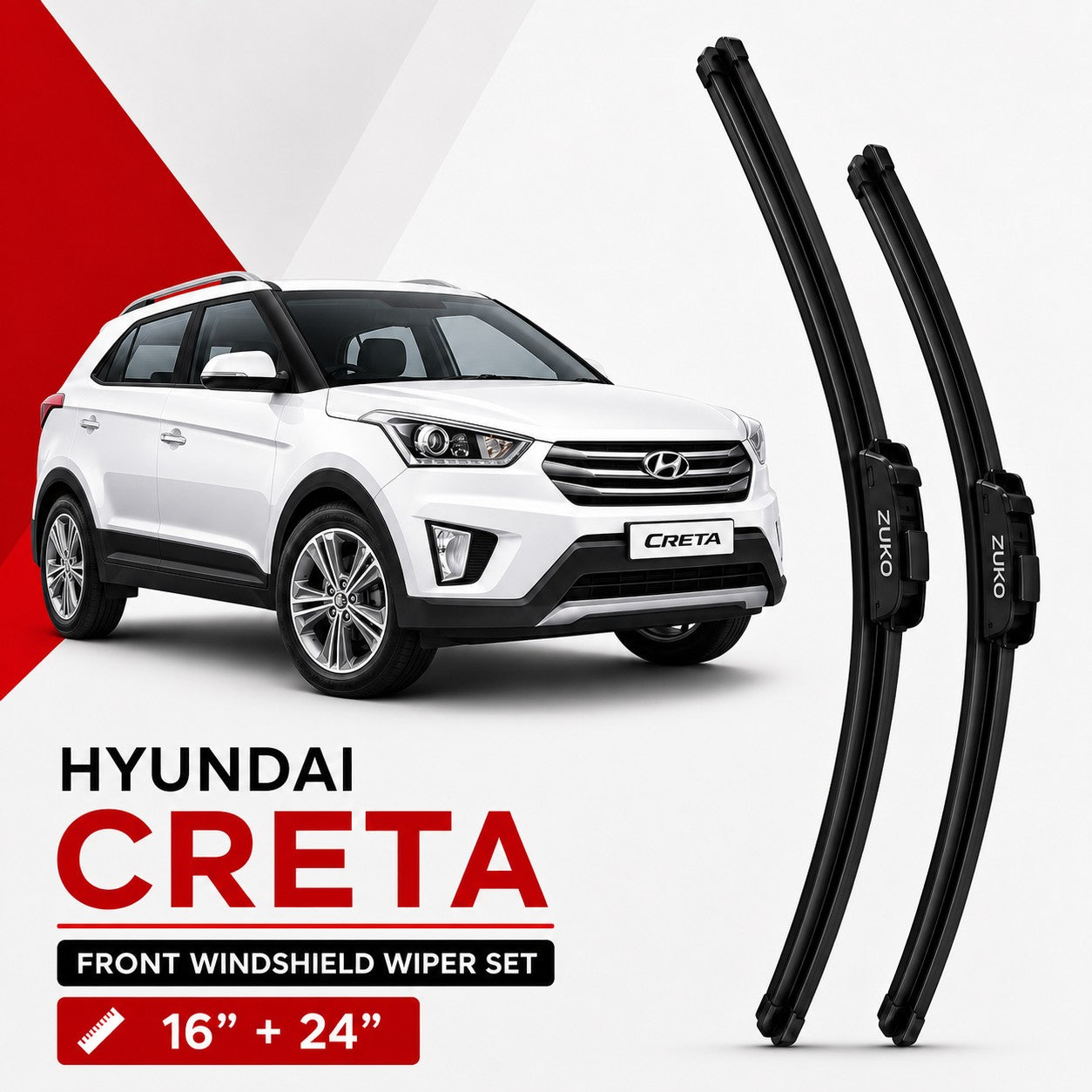 Zuko India Creta HYUNDAI (2015-2026) Compatible Wiper Blades | Conventional, Hybrid & Frameless