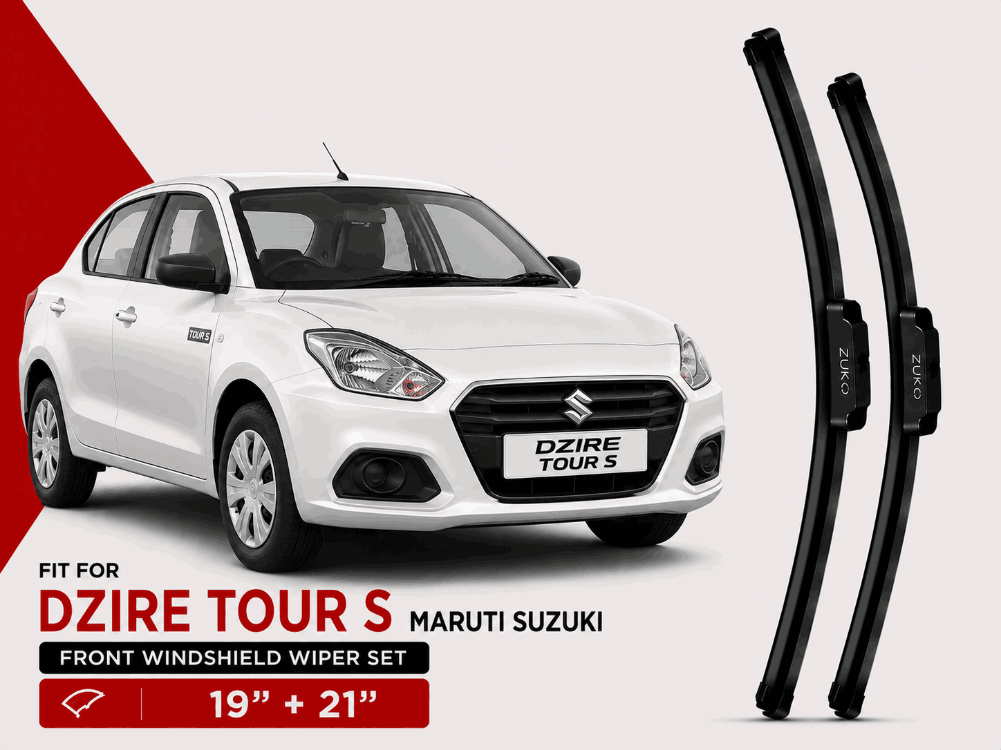 Zuko India Dzire Tour S MARUTI SUZUKI (2020-2026) Compatible Wiper Blades | Conventional, Hybrid & Frameless