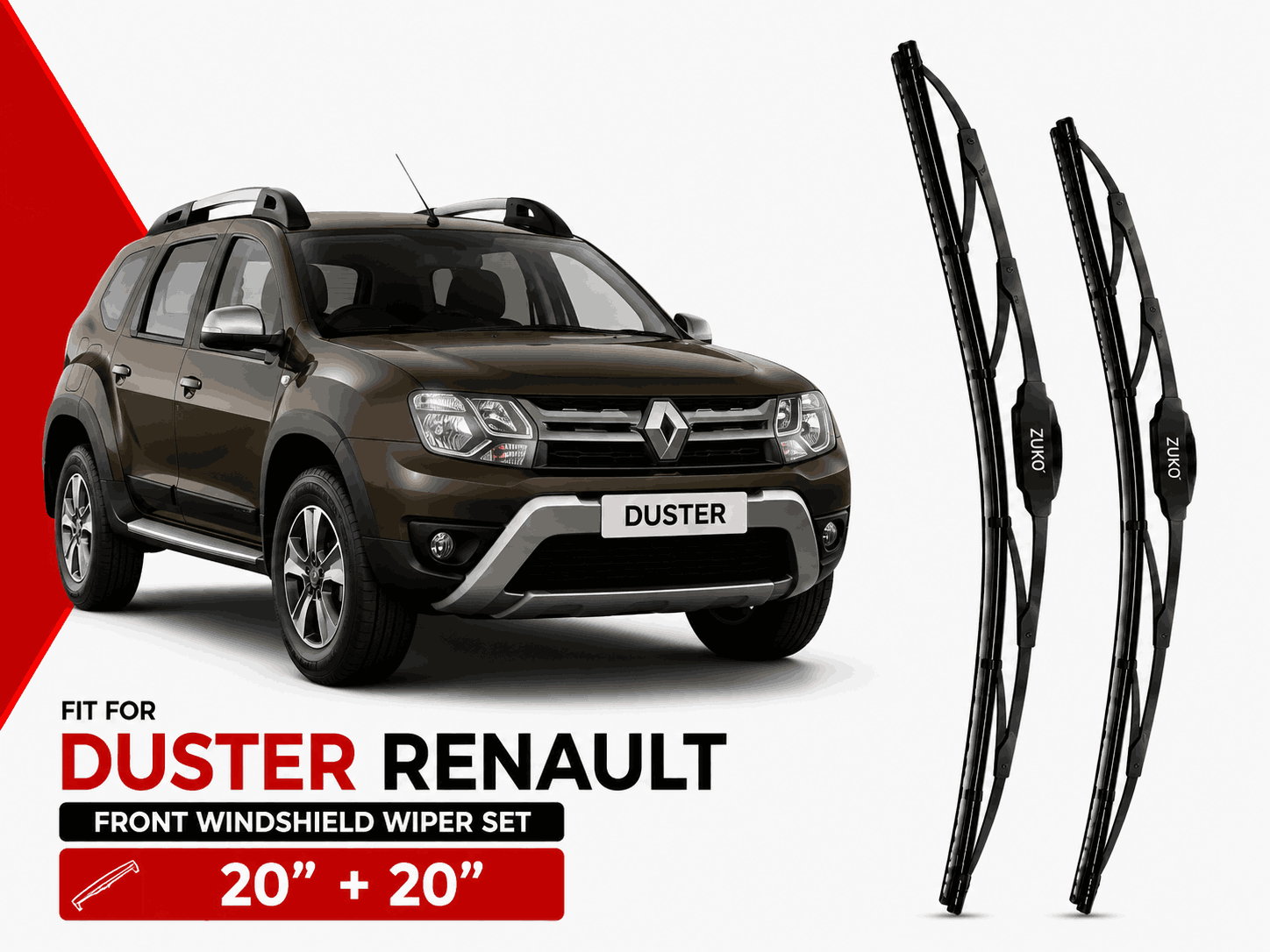 Zuko India Duster RENAULT (2012-2022) Compatible Wiper Blades | Conventional, Hybrid & Frameless