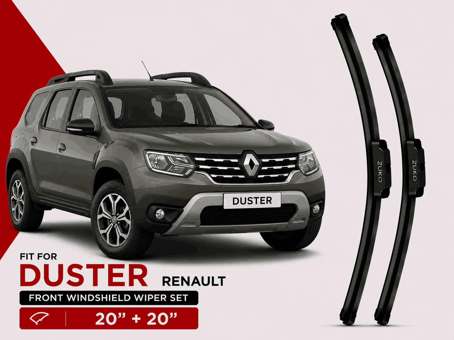 Zuko India Duster RENAULT (2012-2022) Compatible Wiper Blades | Conventional, Hybrid & Frameless