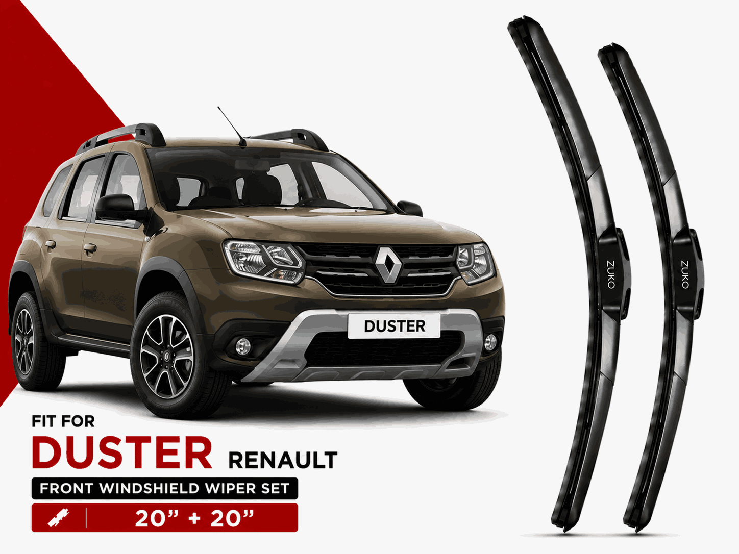 Zuko India Duster RENAULT (2012-2022) Compatible Wiper Blades | Conventional, Hybrid & Frameless