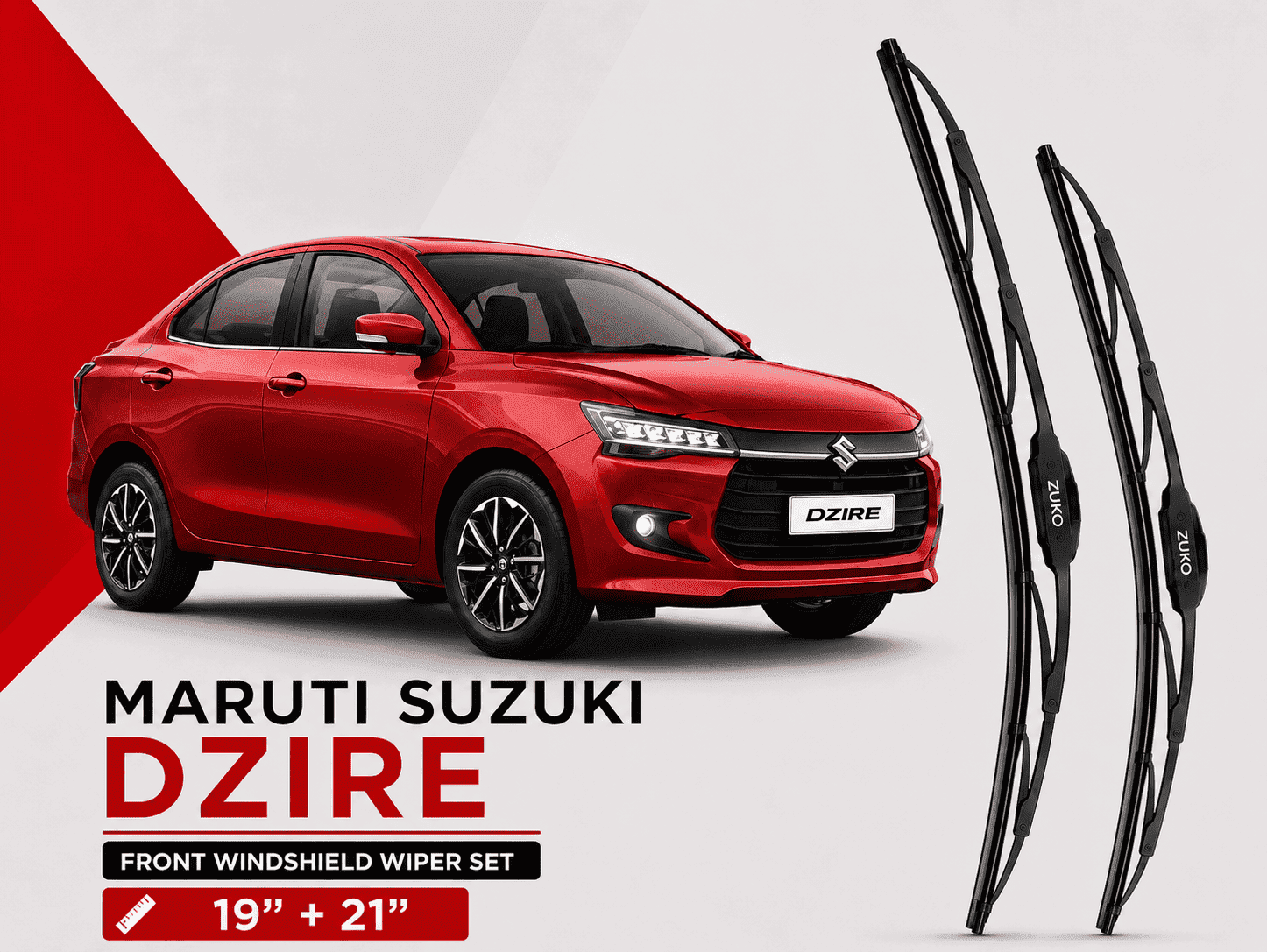 Zuko India Dzire MARUTI SUZUKI (2010-2026) Compatible Wiper Blades | Conventional, Hybrid & Frameless