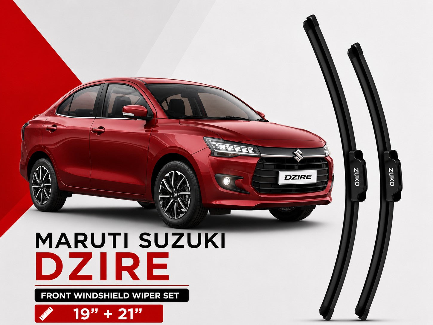 Zuko India Dzire MARUTI SUZUKI (2010-2026) Compatible Wiper Blades | Conventional, Hybrid & Frameless