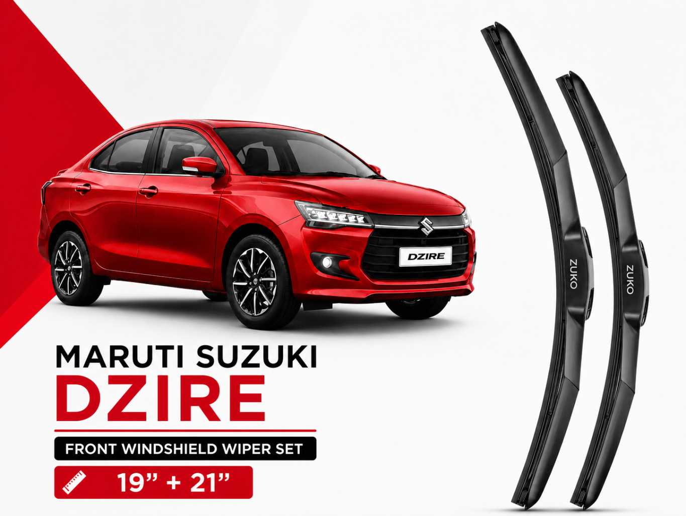 Zuko India Dzire MARUTI SUZUKI (2010-2026) Compatible Wiper Blades | Conventional, Hybrid & Frameless