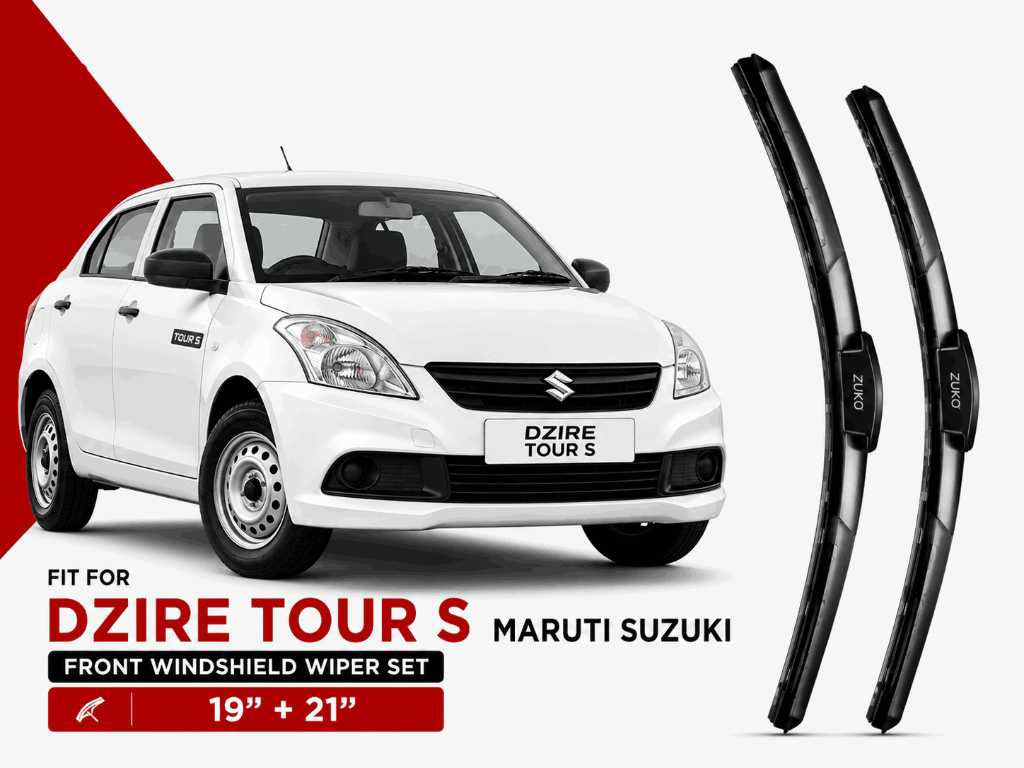Zuko India Dzire Tour S MARUTI SUZUKI (2020-2026) Compatible Wiper Blades | Conventional, Hybrid & Frameless