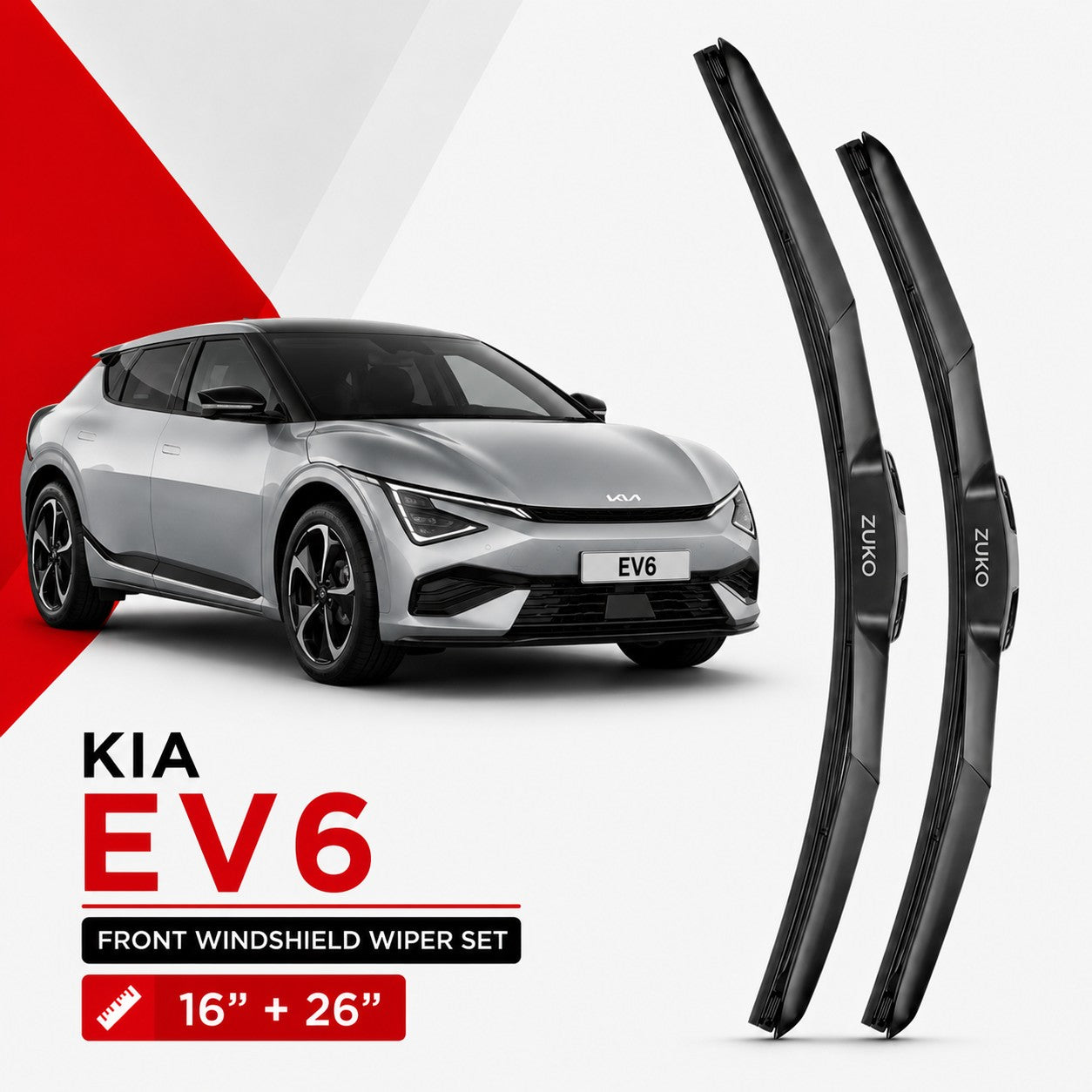 Zuko India EV6 KIA (2015-2026) Compatible Wiper Blades | Conventional, Hybrid & Frameless