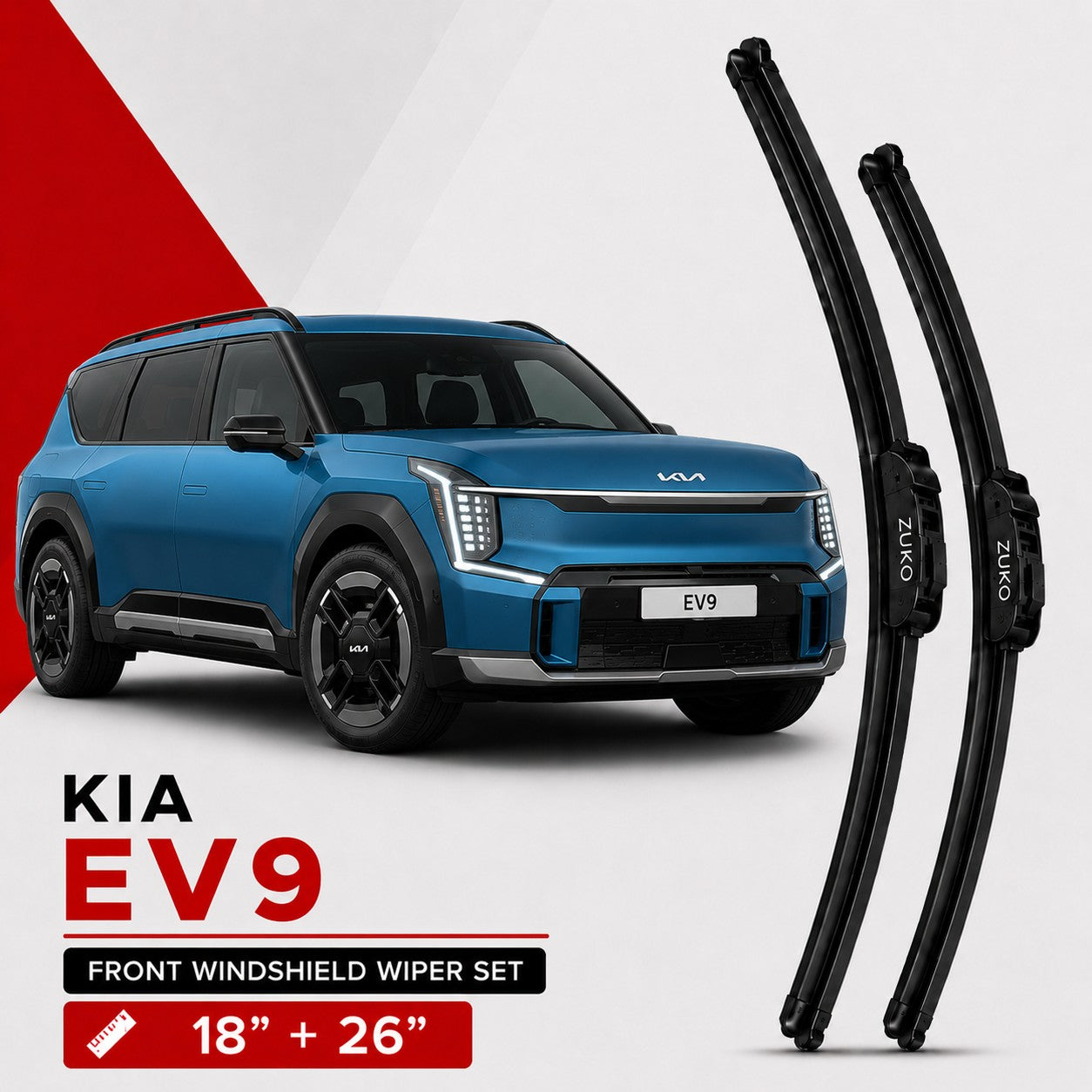 Zuko India EV9 KIA (2015-2026) Compatible Wiper Blades | Conventional, Hybrid & Frameless