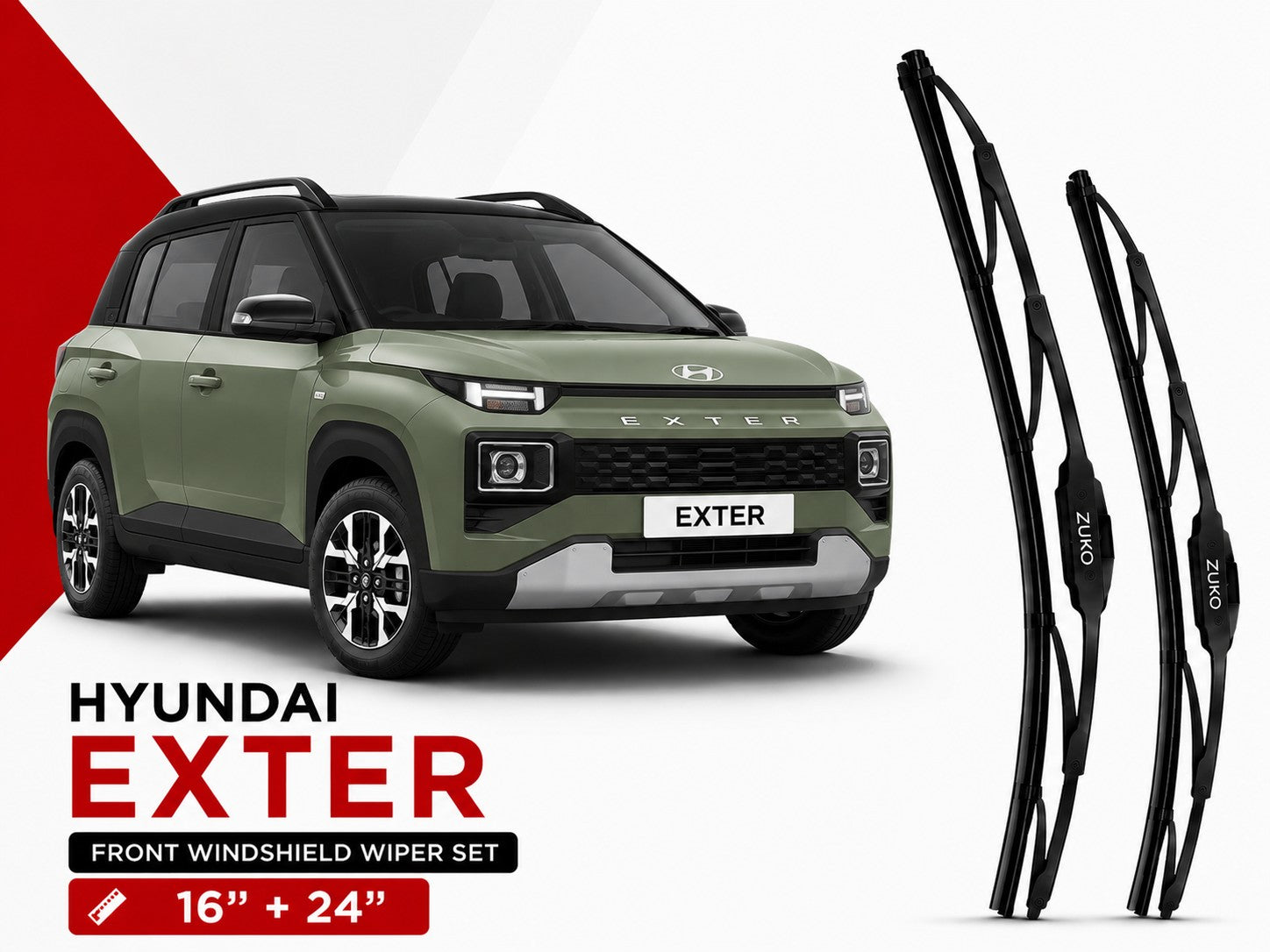 Zuko India Exter HYUNDAI (2015-2026) Compatible Wiper Blades | Conventional, Hybrid & Frameless