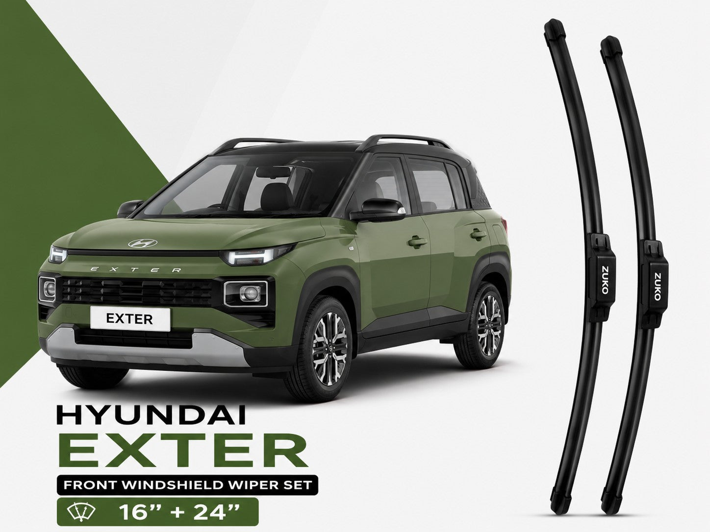 Zuko India Exter HYUNDAI (2015-2026) Compatible Wiper Blades | Conventional, Hybrid & Frameless