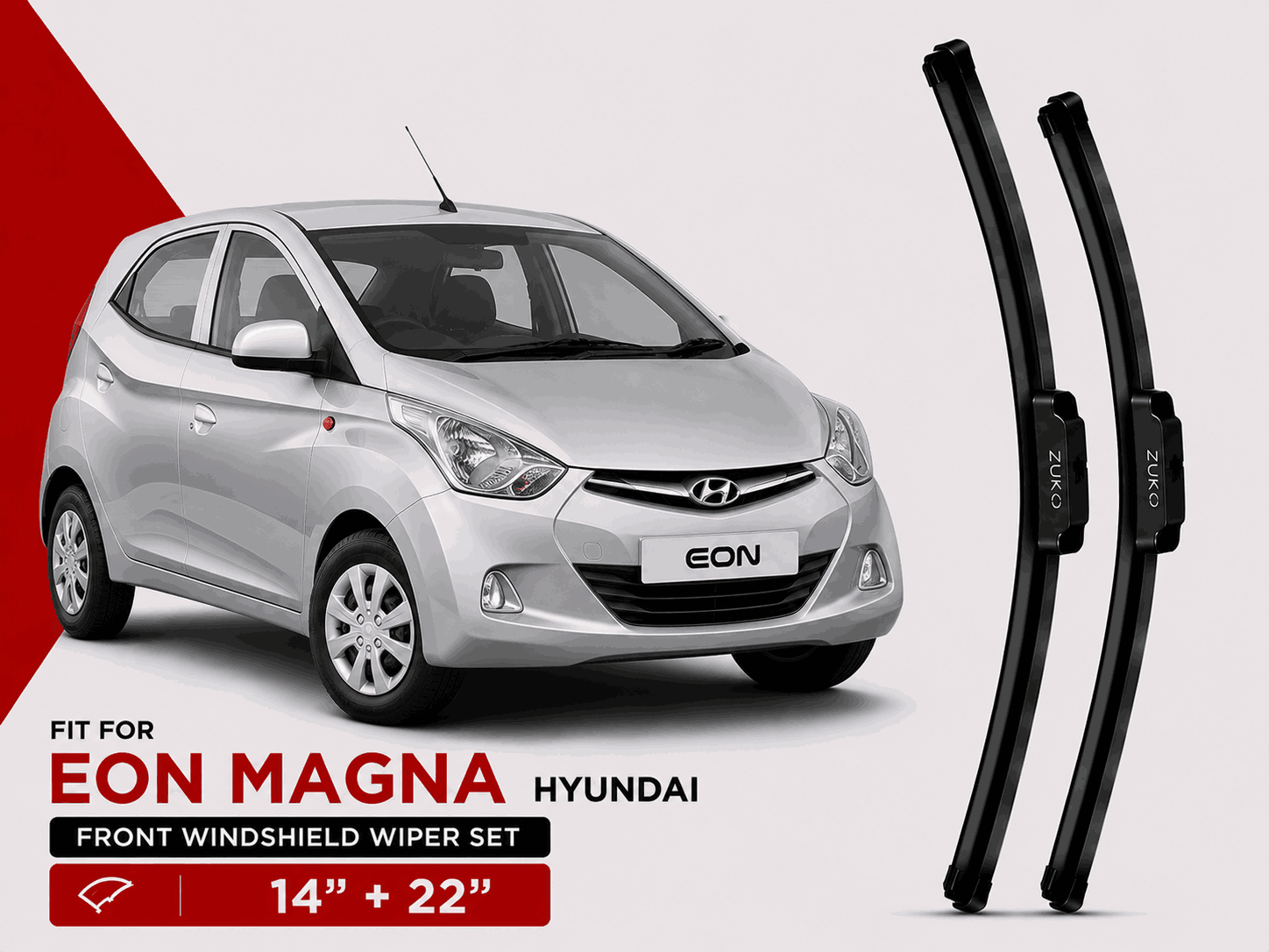 Zuko India Eon Magna HYUNDAI (2011-2019) Compatible Wiper Blades | Conventional, Hybrid & Frameless