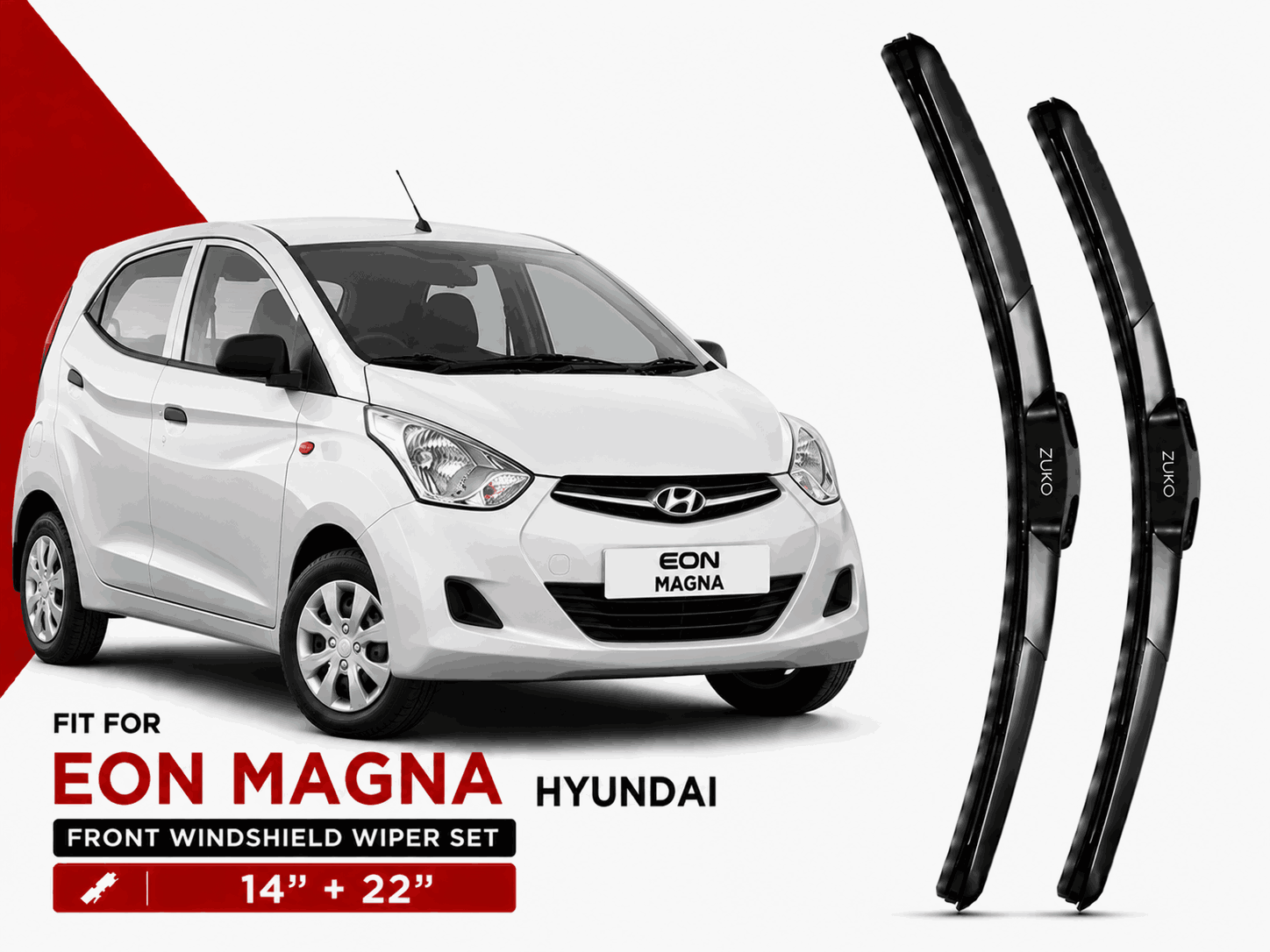 Zuko India Eon Magna HYUNDAI (2011-2019) Compatible Wiper Blades | Conventional, Hybrid & Frameless