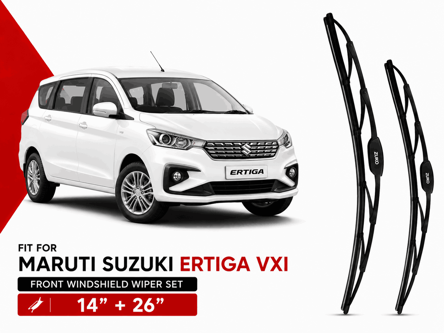 Zuko India Ertiga VXI MARUTI SUZUKI (2012-2026) Compatible Wiper Blades | Conventional, Hybrid & Frameless