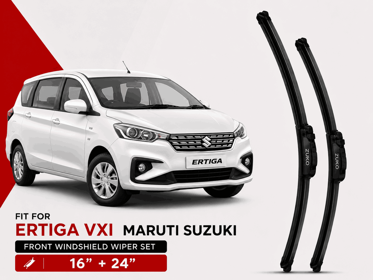 Zuko India Ertiga VXI MARUTI SUZUKI (2012-2026) Compatible Wiper Blades | Conventional, Hybrid & Frameless