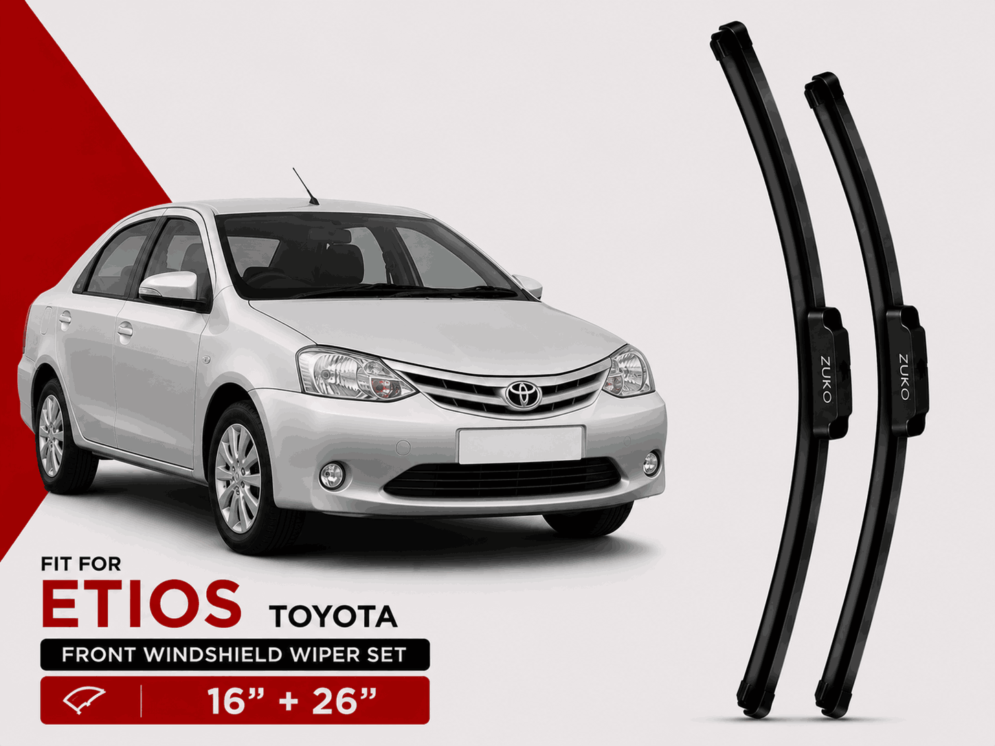 Zuko India Etios TOYOTA (2011-2022) Compatible Wiper Blades | Conventional, Hybrid & Frameless