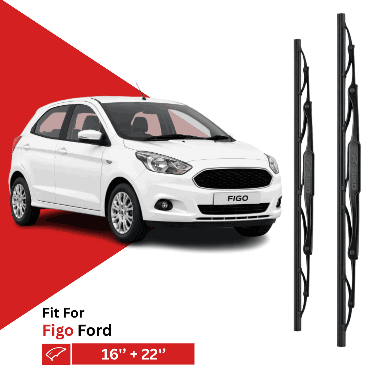 Zuko India Figo FORD (2010-2021) Compatible Wiper Blades | Conventional, Hybrid & Frameless
