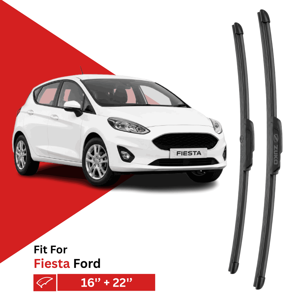 Zuko India Fiesta FORD (2011-2019) Compatible Wiper Blades | Conventional, Hybrid & Frameless
