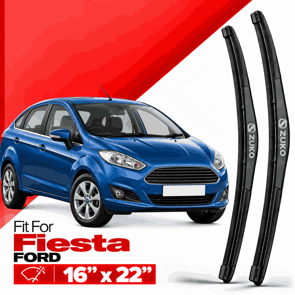 Zuko India Fiesta FORD (2011-2019) Compatible Wiper Blades | Conventional, Hybrid & Frameless