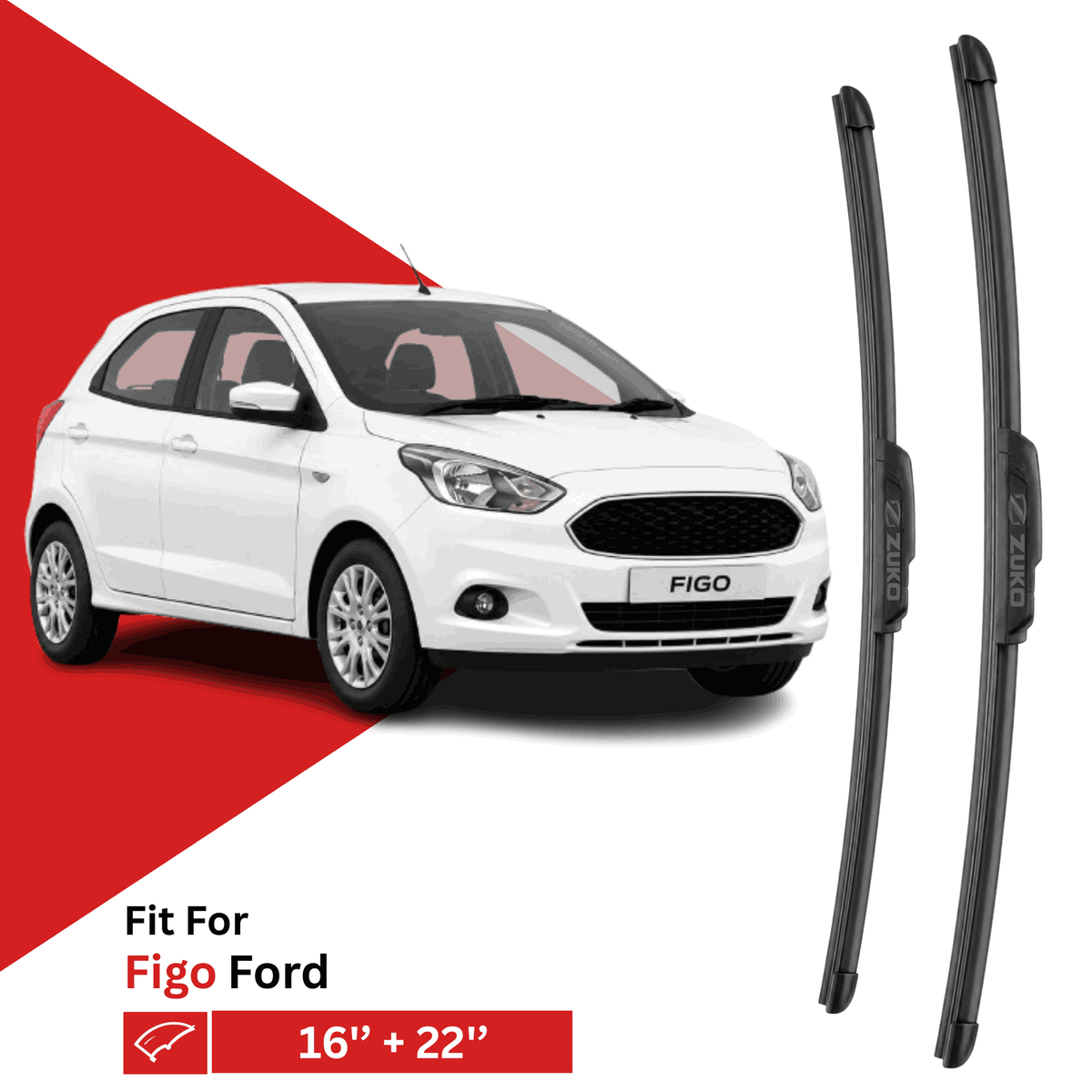 Zuko India Figo FORD (2010-2021) Compatible Wiper Blades | Conventional, Hybrid & Frameless