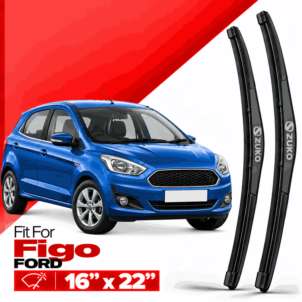 Zuko India Figo FORD (2010-2021) Compatible Wiper Blades | Conventional, Hybrid & Frameless