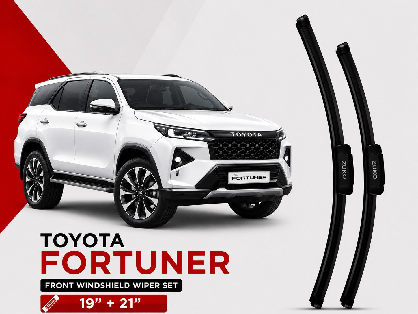 Zuko India Fortuner TOYOTA (2015-2026) Compatible Wiper Blades | Conventional, Hybrid & Frameless