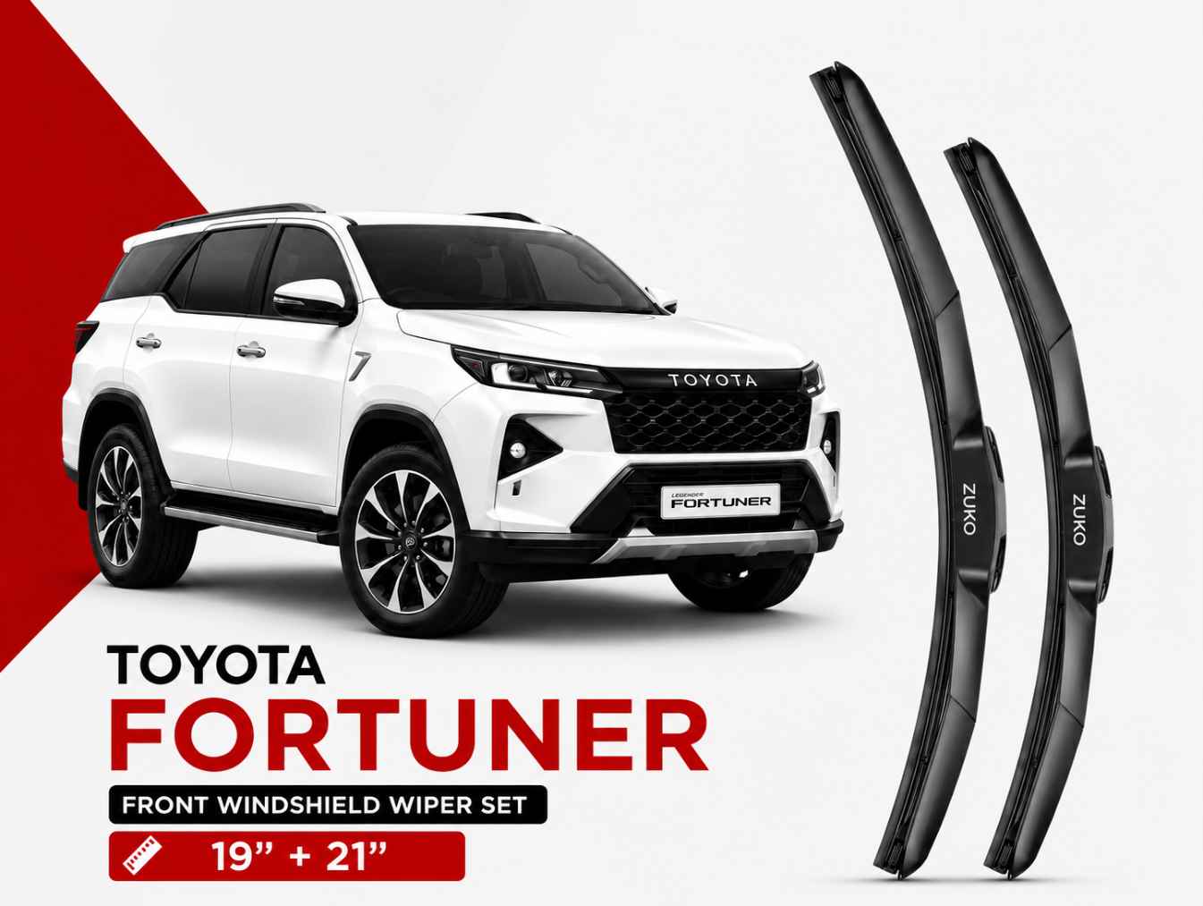 Zuko India Fortuner TOYOTA (2015-2026) Compatible Wiper Blades | Conventional, Hybrid & Frameless