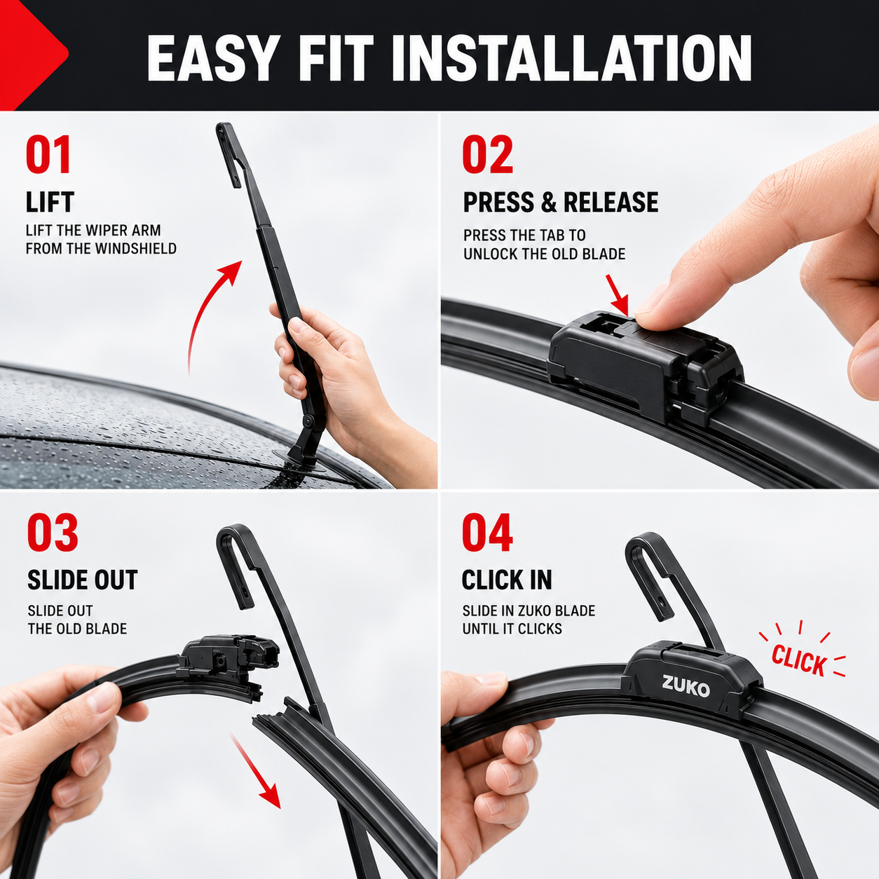 Zuko India Altroz TATA (2015-2026) Compatible Wiper Blades | Conventional, Hybrid & Frameless