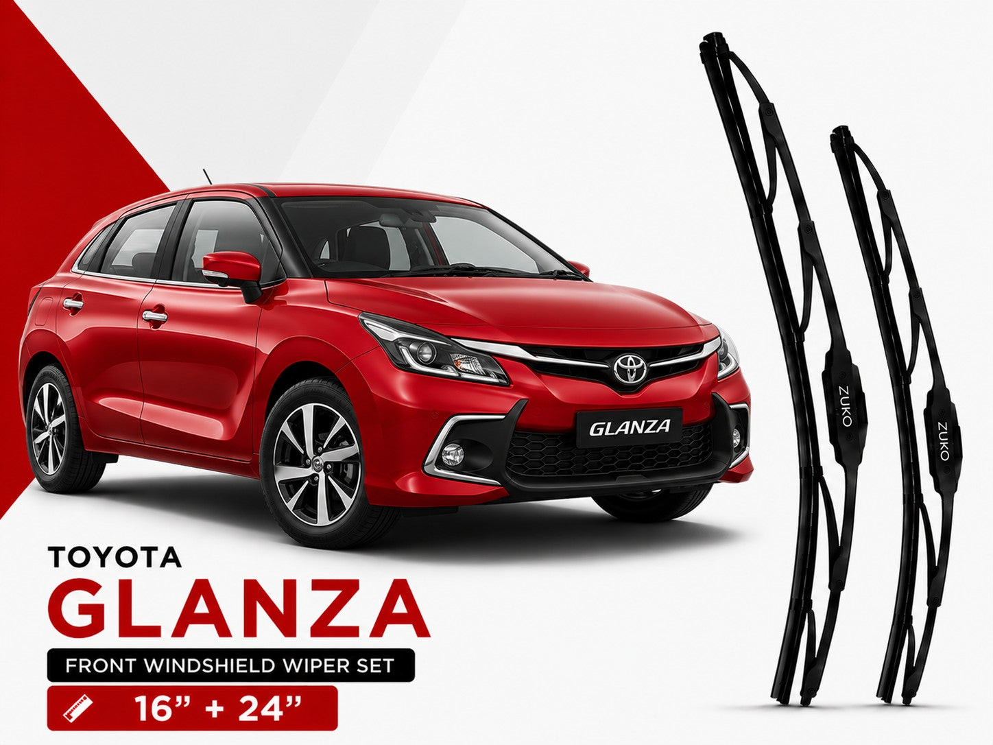 Zuko India Glanza TOYOTA (2015-2026) Compatible Wiper Blades | Conventional, Hybrid & Frameless