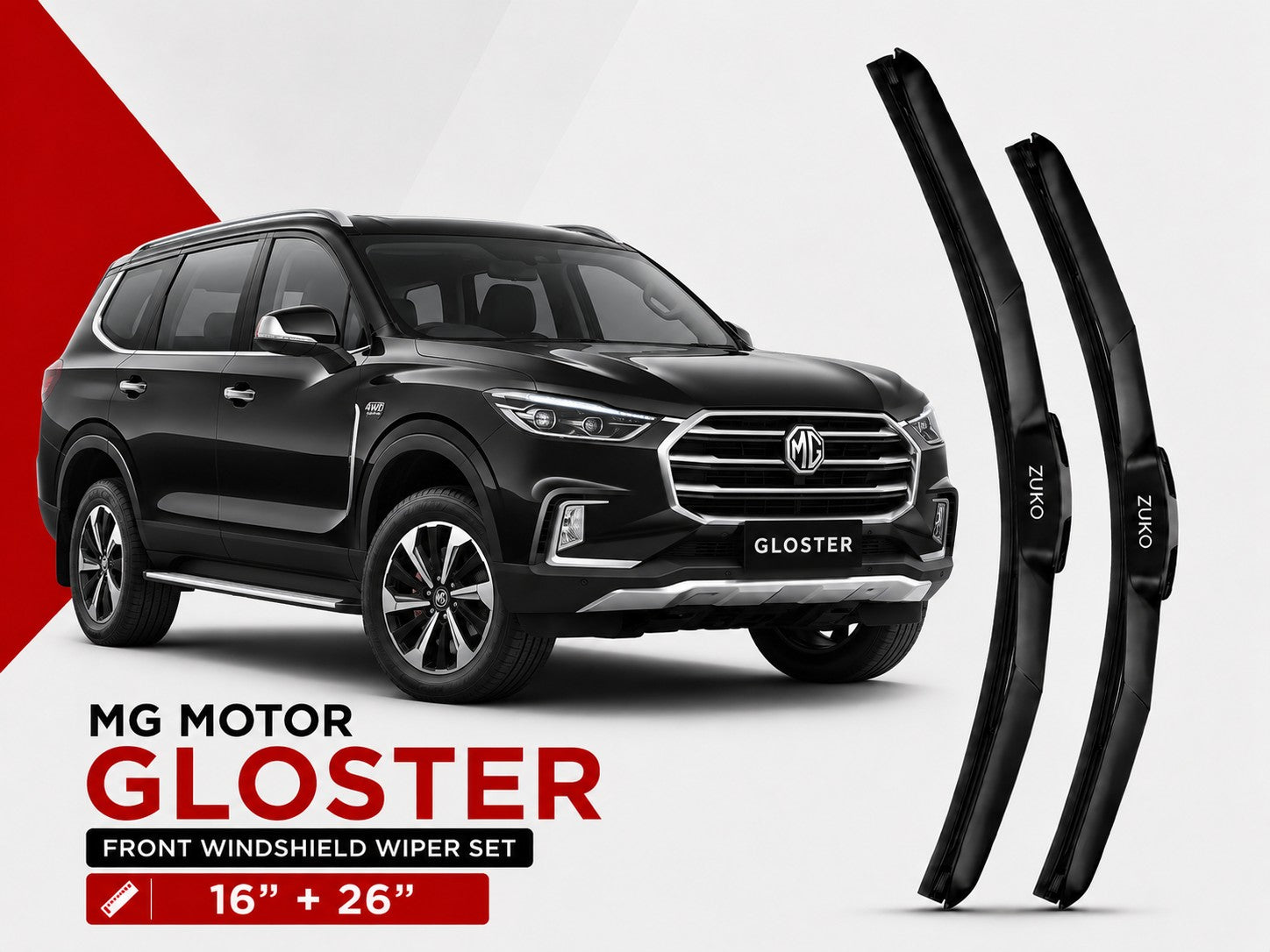 Zuko India Gloster MG MOTOR (2015-2026) Compatible Wiper Blades | Conventional, Hybrid & Frameless