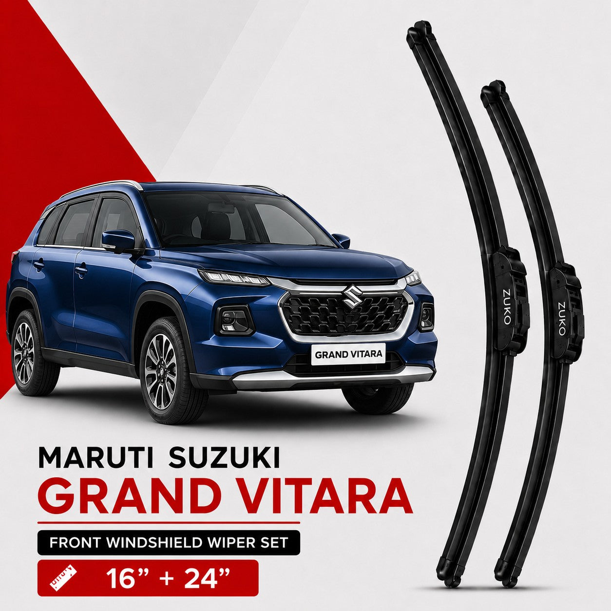Zuko India Grand Vitara (2022-2026) MARUTI SUZUKI Compatible Wiper Blades | Conventional, Hybrid & Frameless