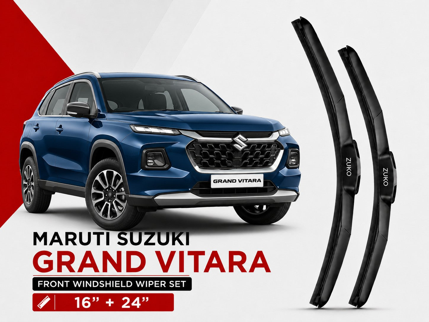 Zuko India Grand Vitara (2022-2026) MARUTI SUZUKI Compatible Wiper Blades | Conventional, Hybrid & Frameless