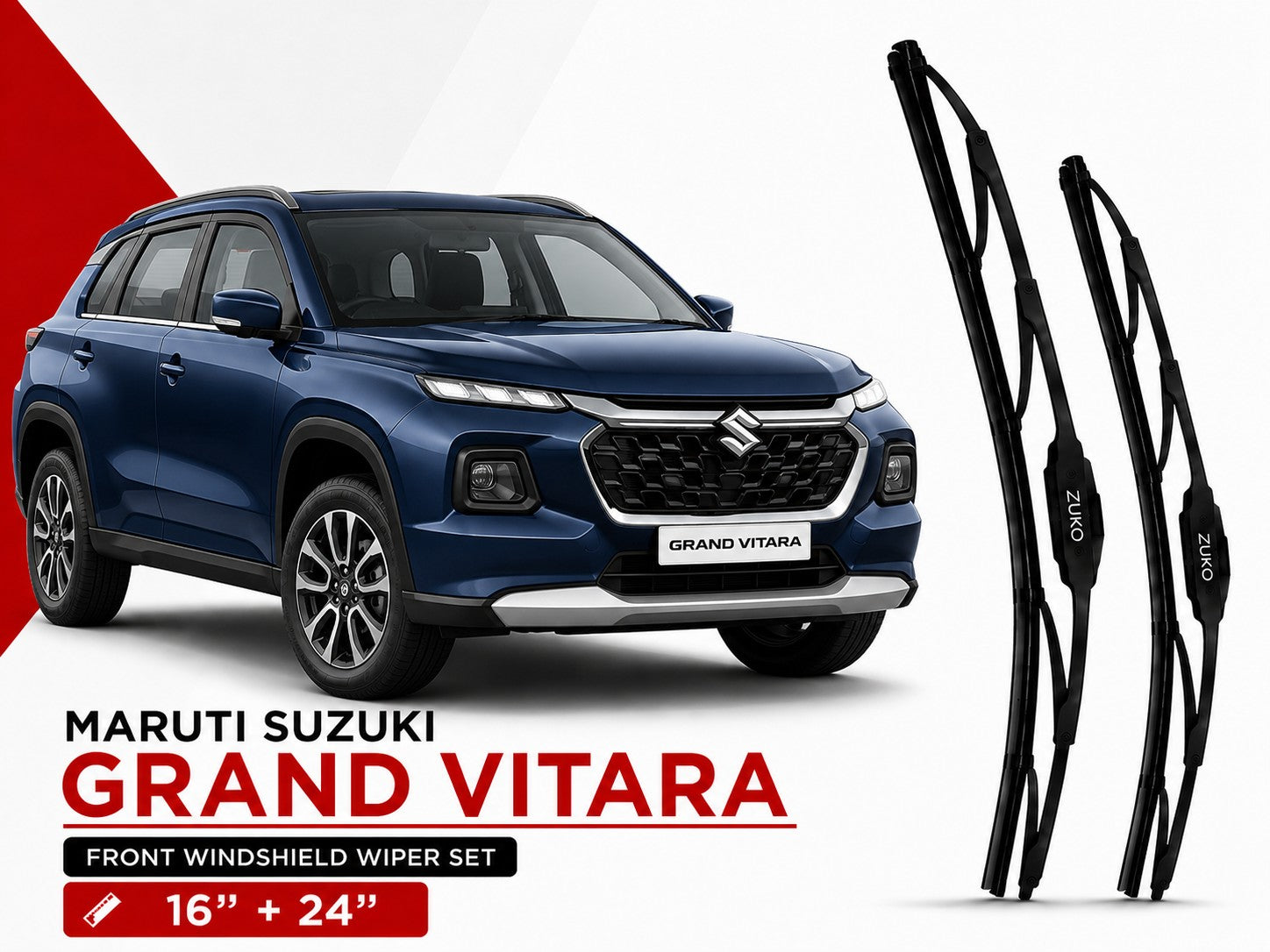 Zuko India Grand Vitara (2022-2026) MARUTI SUZUKI Compatible Wiper Blades | Conventional, Hybrid & Frameless