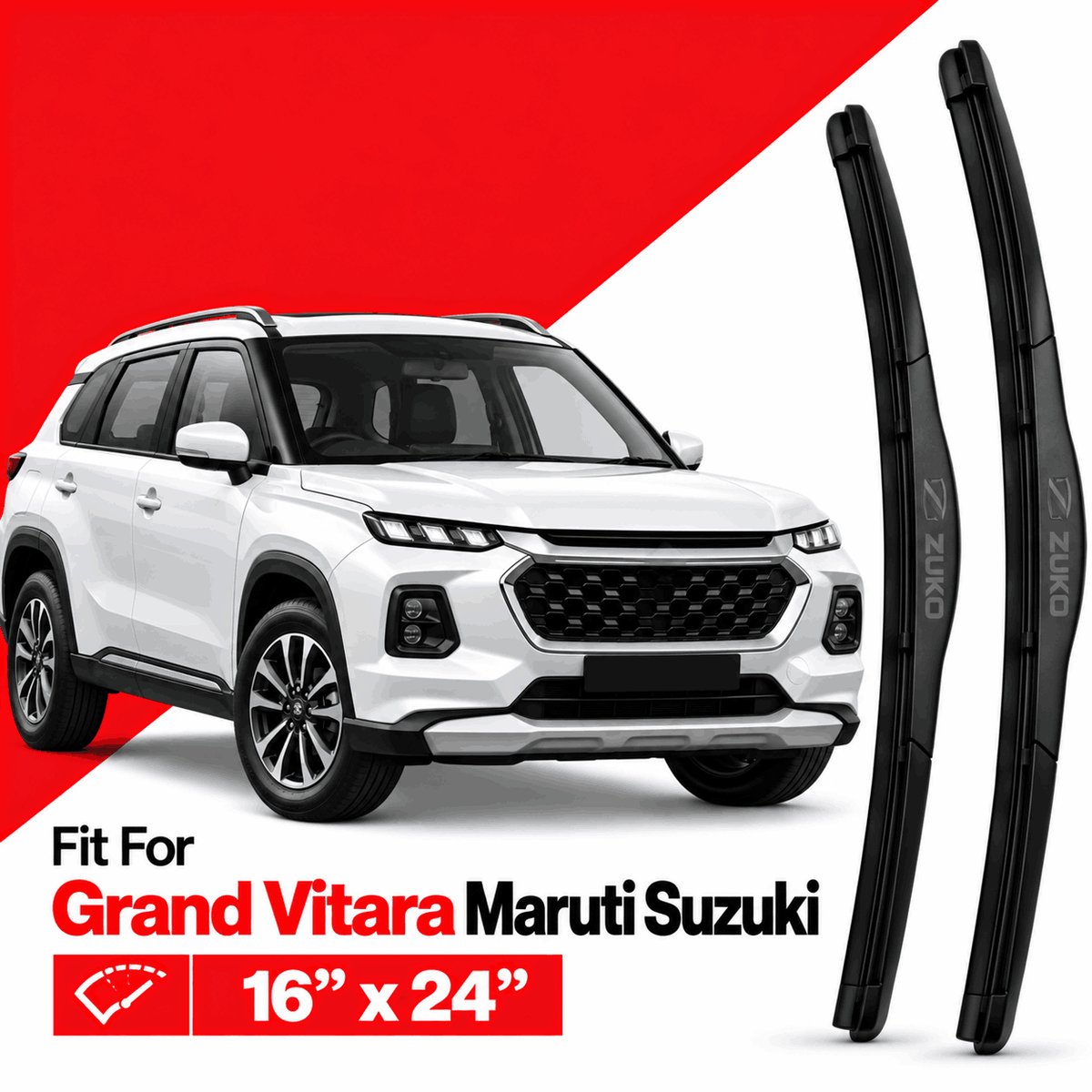 Zuko India Grand Vitara (2022-2026) MARUTI SUZUKI Compatible Wiper Blades | Conventional, Hybrid & Frameless