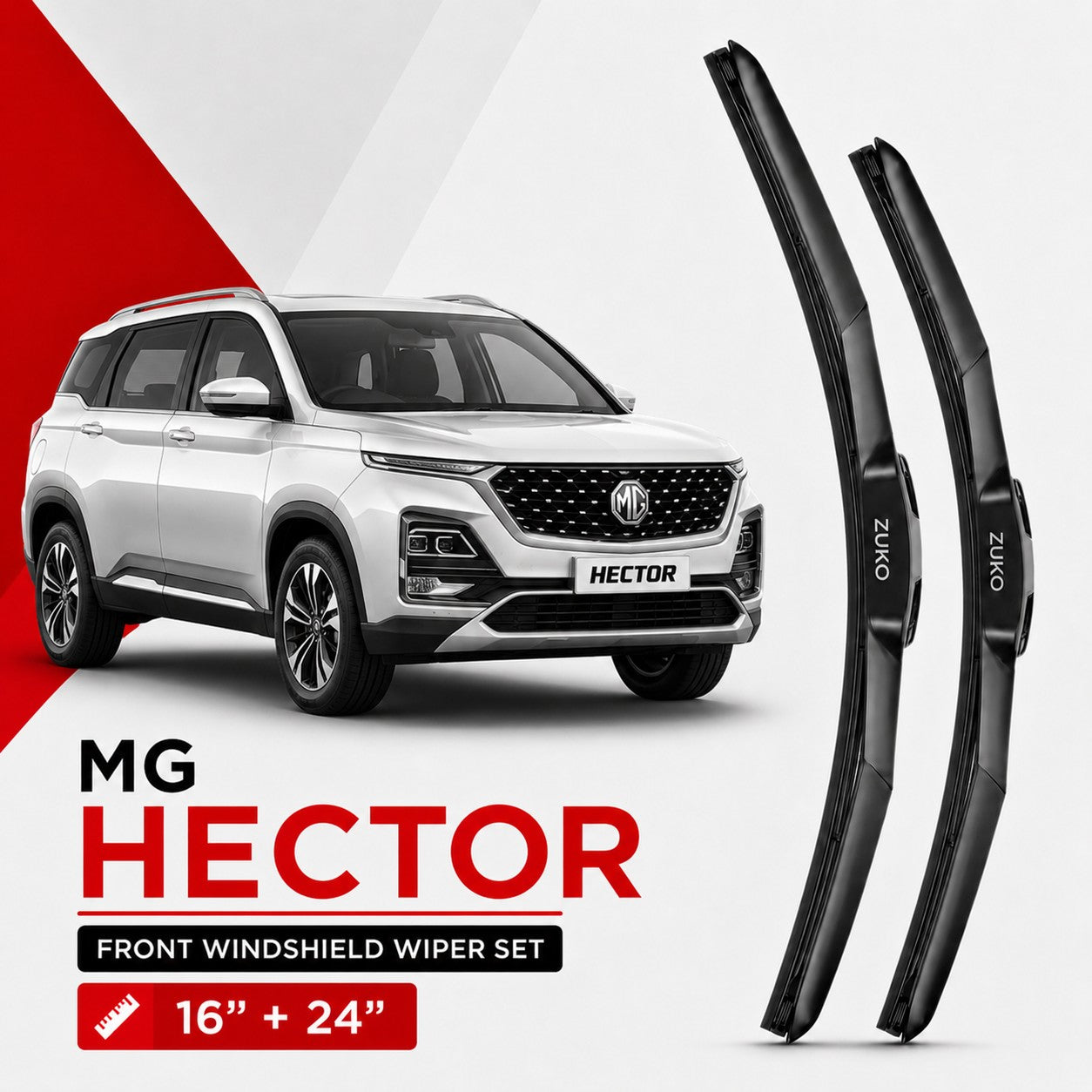 Zuko India Hector MG MOTOR (2015-2026) Compatible Wiper Blades | Conventional, Hybrid & Frameless