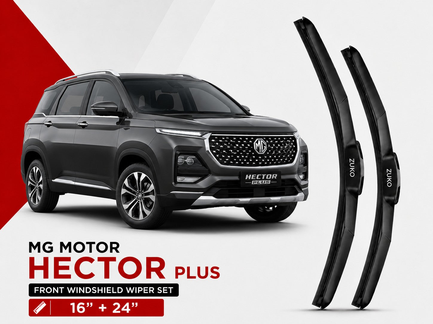 Zuko India Hector Plus MG MOTOR (2015-2026) Compatible Wiper Blades | Conventional, Hybrid & Frameless
