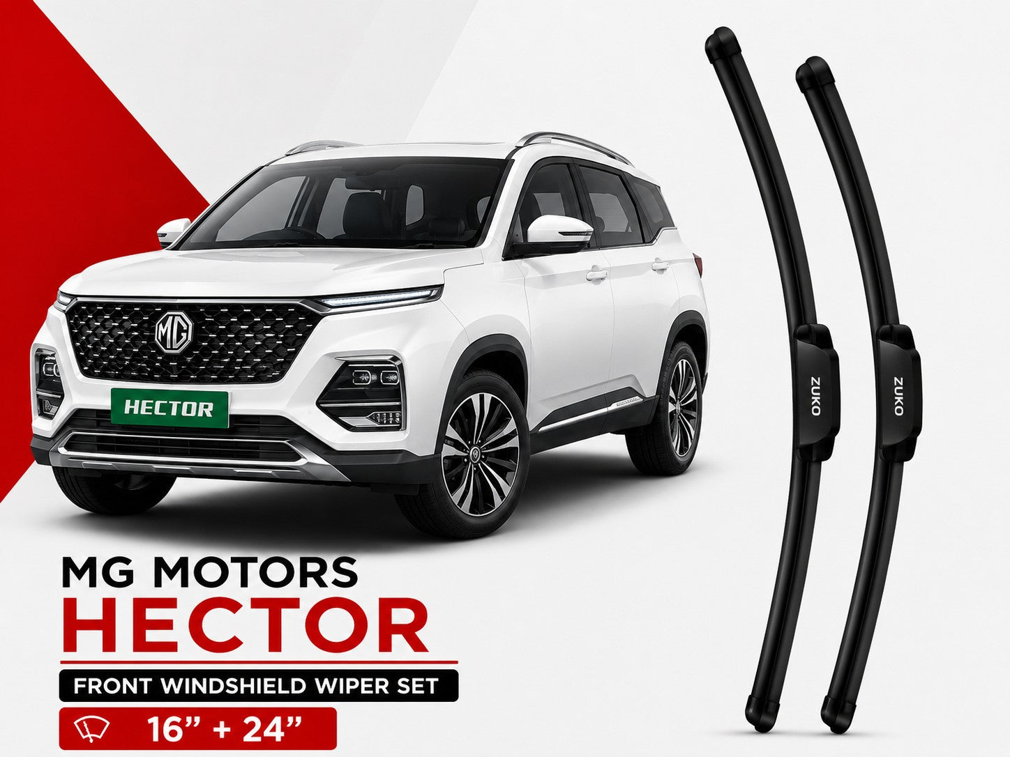 Zuko India Hector MG MOTOR (2015-2026) Compatible Wiper Blades | Conventional, Hybrid & Frameless