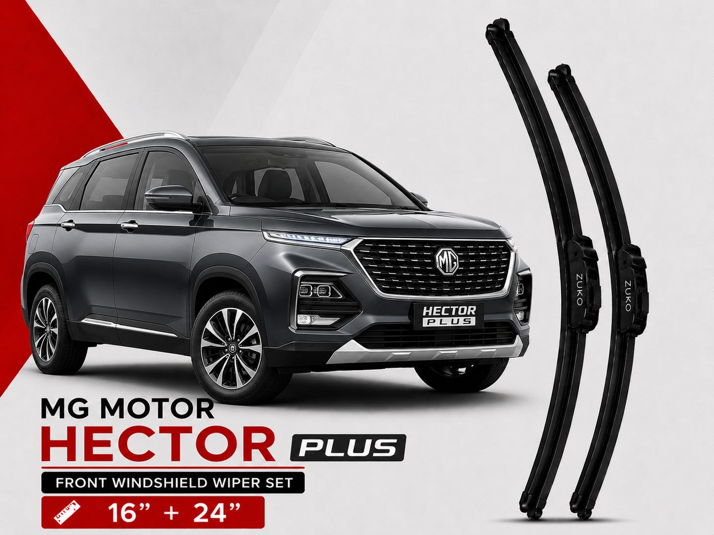 Zuko India Hector Plus MG MOTOR (2015-2026) Compatible Wiper Blades | Conventional, Hybrid & Frameless