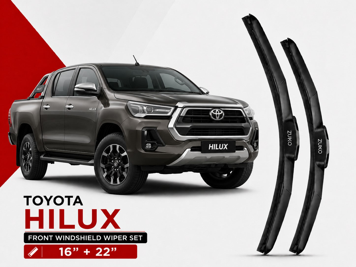 Zuko India Hilux TOYOTA (2015-2026) Compatible Wiper Blades | Conventional, Hybrid & Frameless
