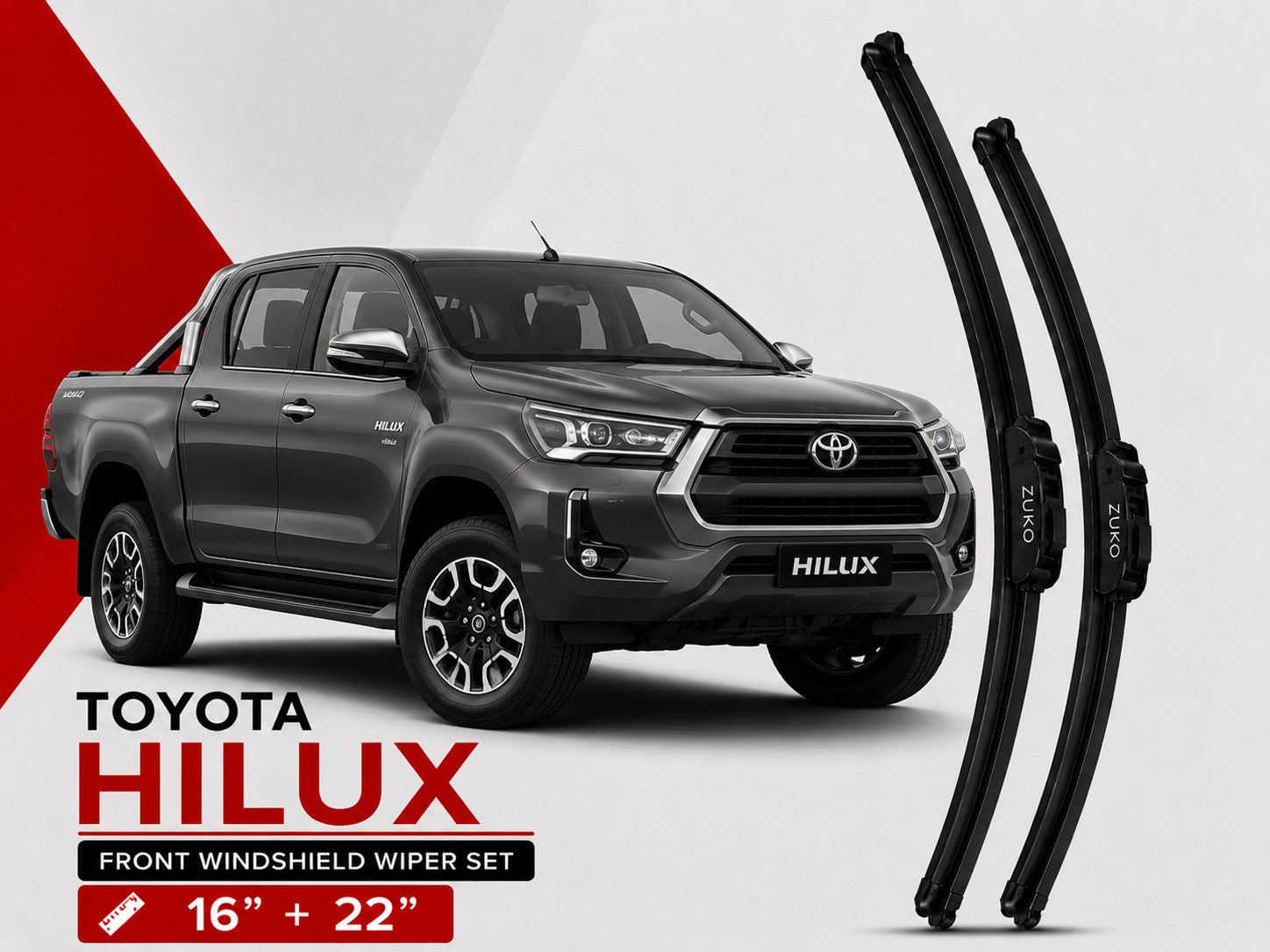 Zuko India Hilux TOYOTA (2015-2026) Compatible Wiper Blades | Conventional, Hybrid & Frameless