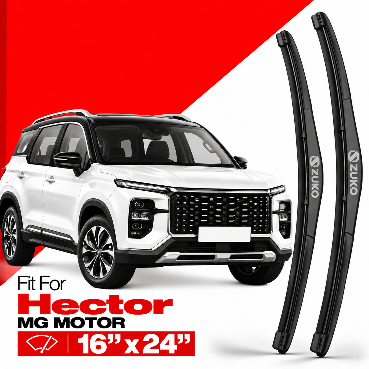 Zuko India Hector MG MOTOR (2015-2026) Compatible Wiper Blades | Conventional, Hybrid & Frameless