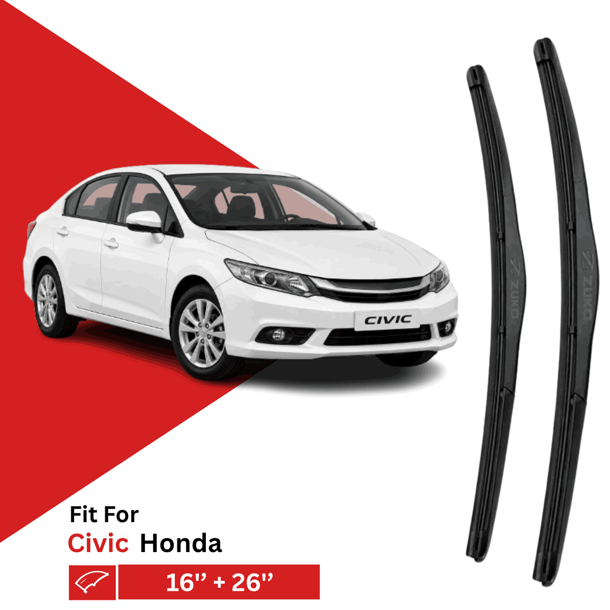 Zuko India Civic HONDA (2006-2022) Compatible Wiper Blades | Conventional, Hybrid & Frameless