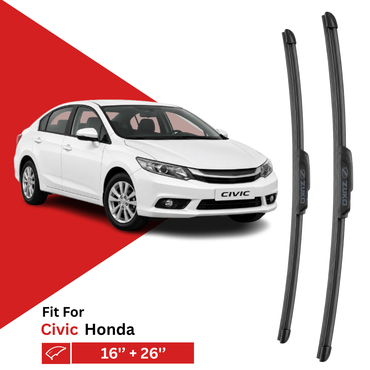 Zuko India Civic HONDA (2006-2022) Compatible Wiper Blades | Conventional, Hybrid & Frameless