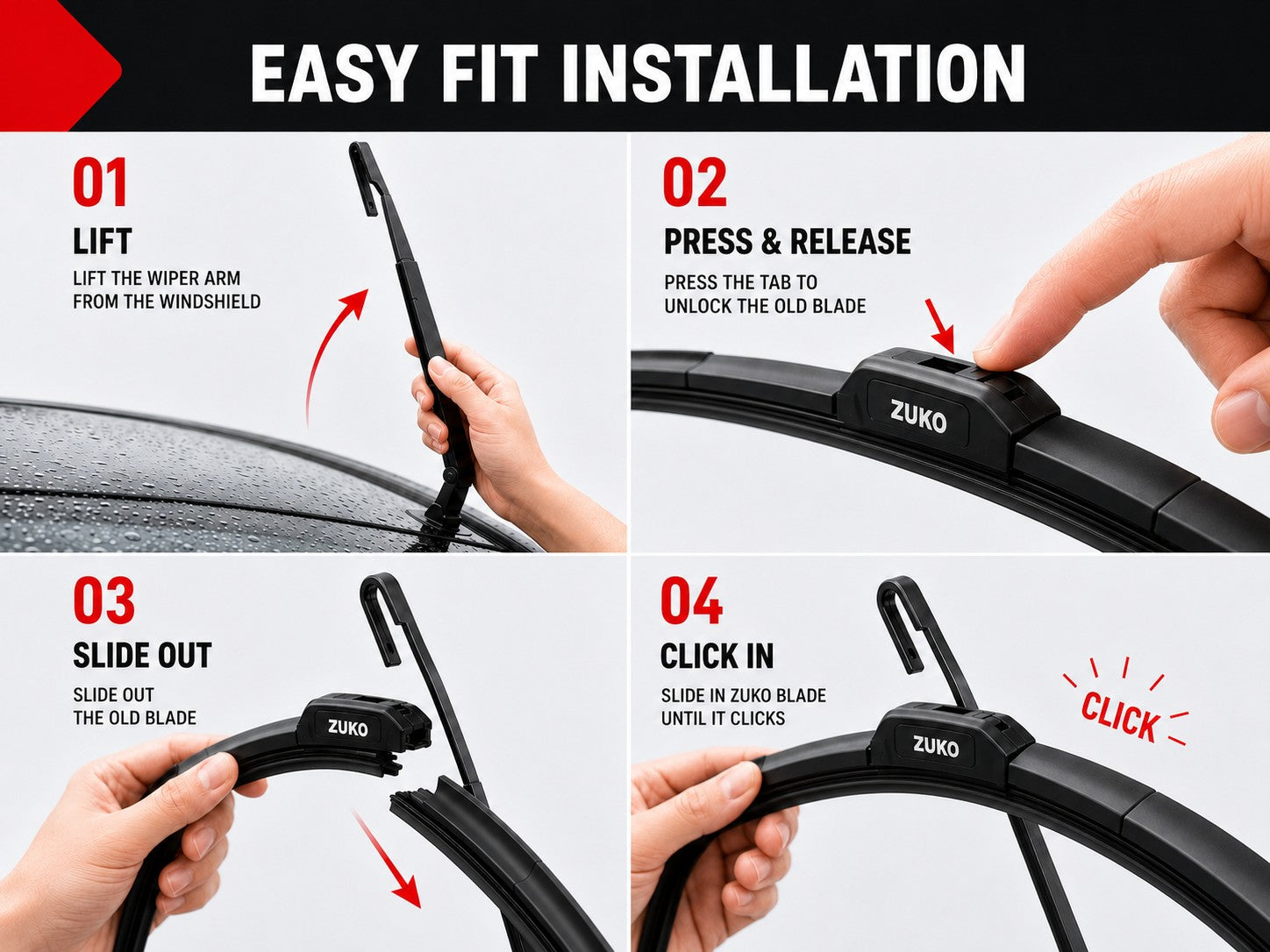 Zuko India Alto 800 MARUTI SUZUKI (2012-2023) Compatible Wiper Blades | Conventional, Hybrid & Frameless