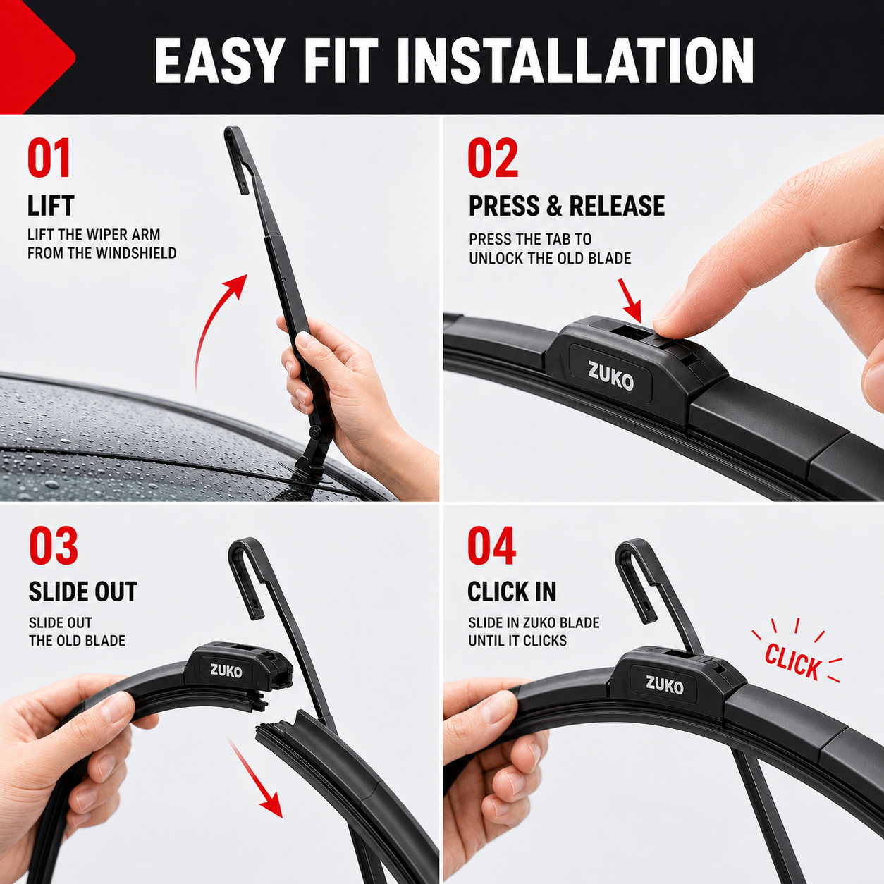 Zuko India Altroz TATA (2015-2026) Compatible Wiper Blades | Conventional, Hybrid & Frameless