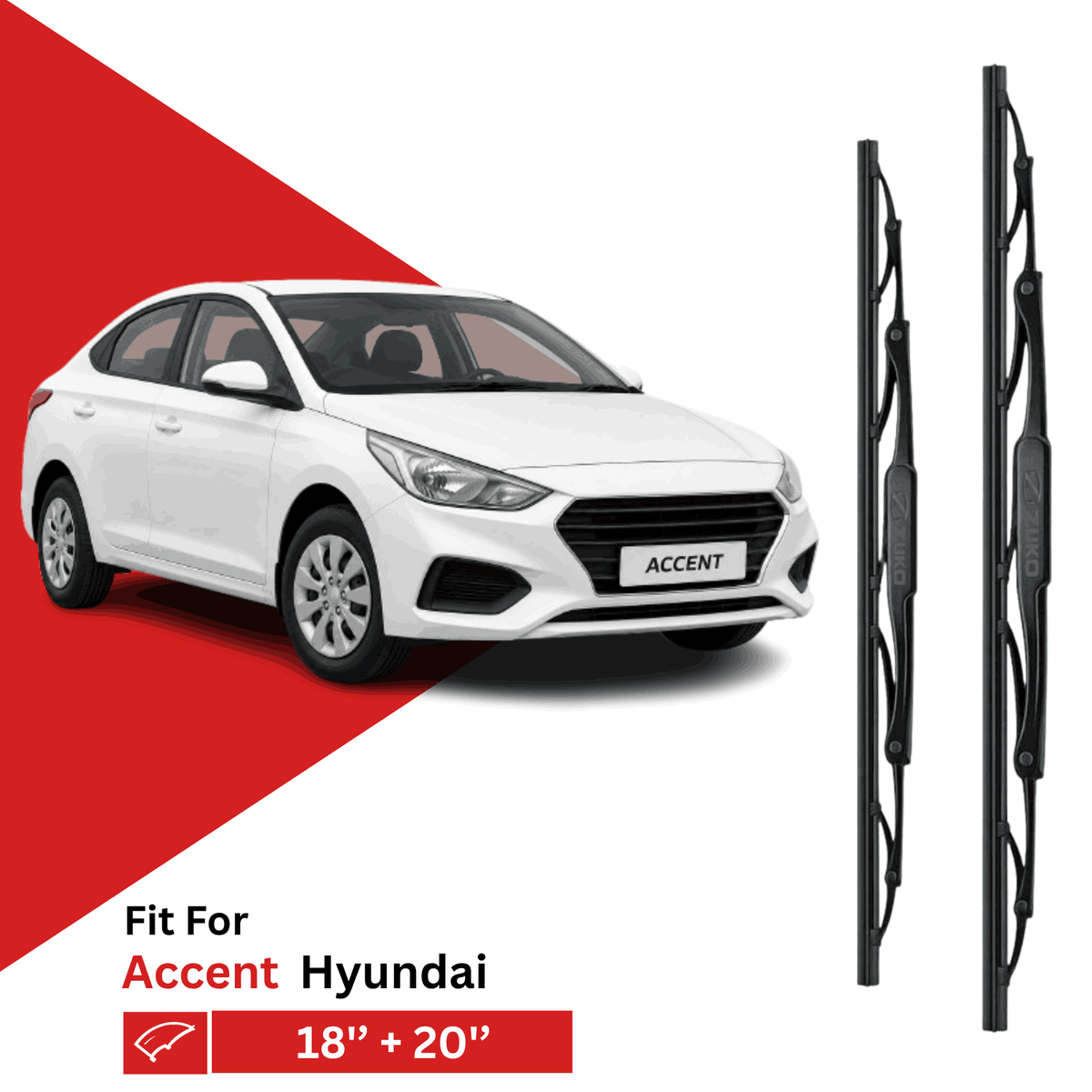 Zuko India Accent HYUNDAI (1999-2012) Compatible Wiper Blades | Conventional, Hybrid & Frameless