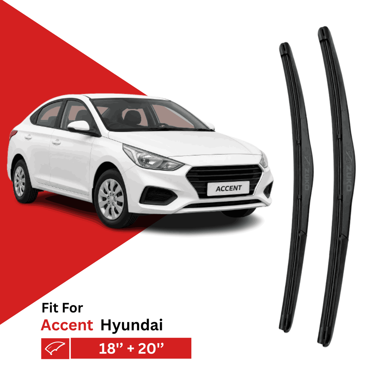 Zuko India Accent HYUNDAI (1999-2012) Compatible Wiper Blades | Conventional, Hybrid & Frameless