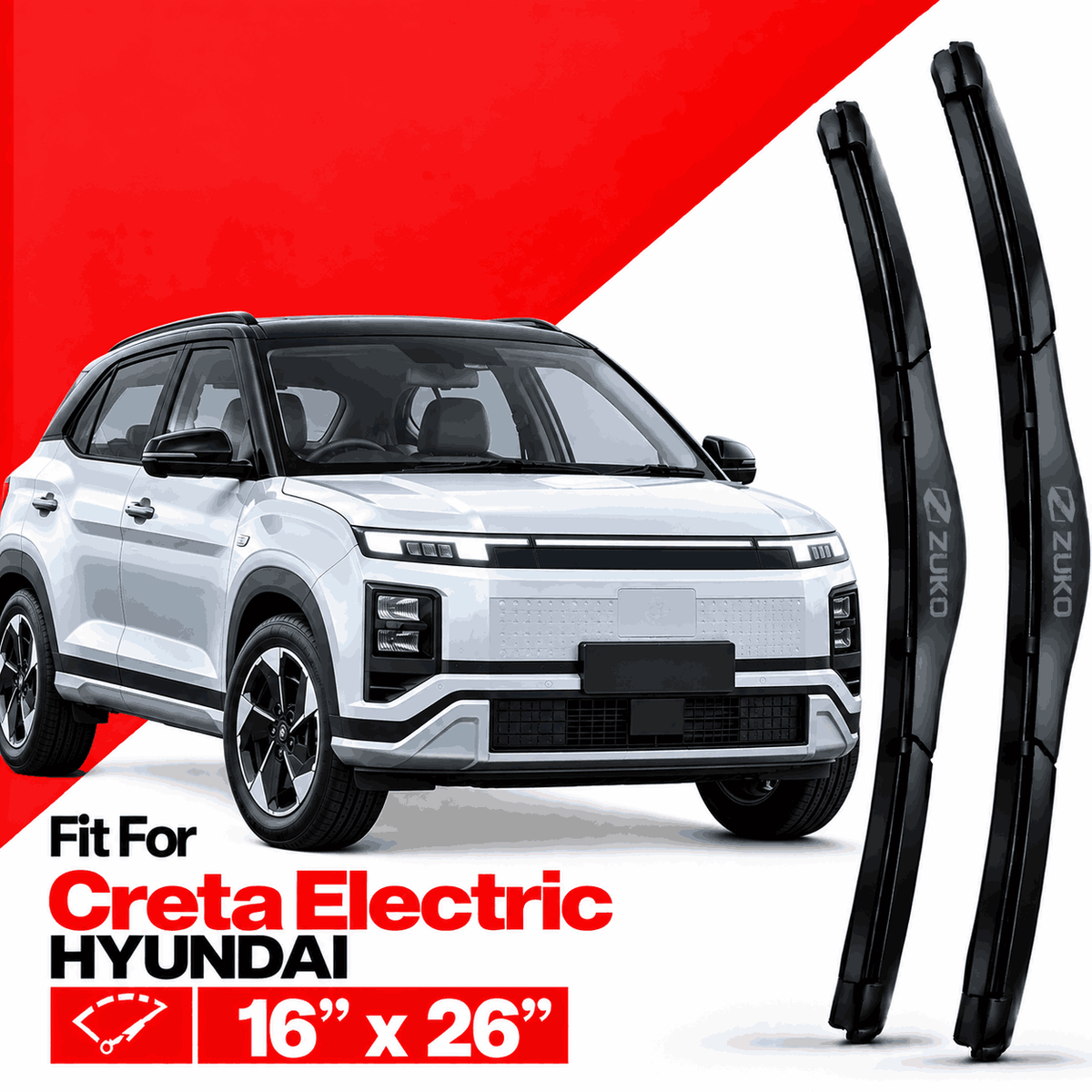 Zuko India Creta Electric HYUNDAI (2015-2026) Compatible Wiper Blades | Conventional, Hybrid & Frameless